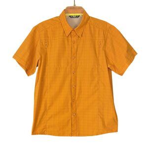 Arc'teryx Men's Button-up Short Sleeve Shirt Sz M Orange Plaid Zip Pockets